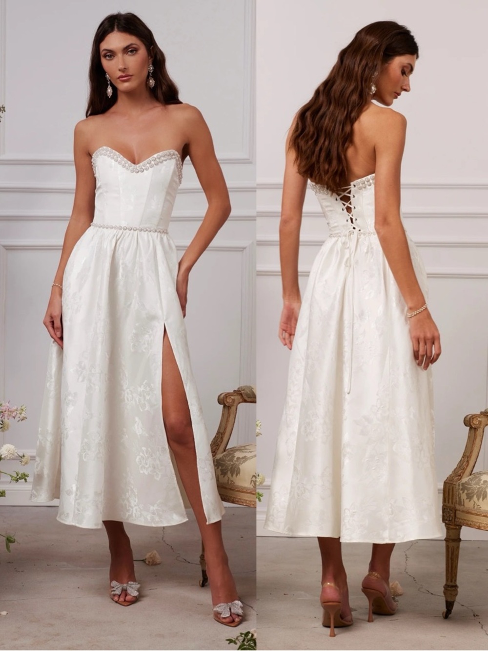 V. Chapman Lucia Strapless Dress White Baroque Floral NEW with tags
